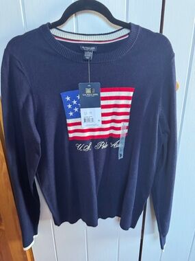 U.S. Polo Assn. Navy Crewneck Sweater with American Flag Motif